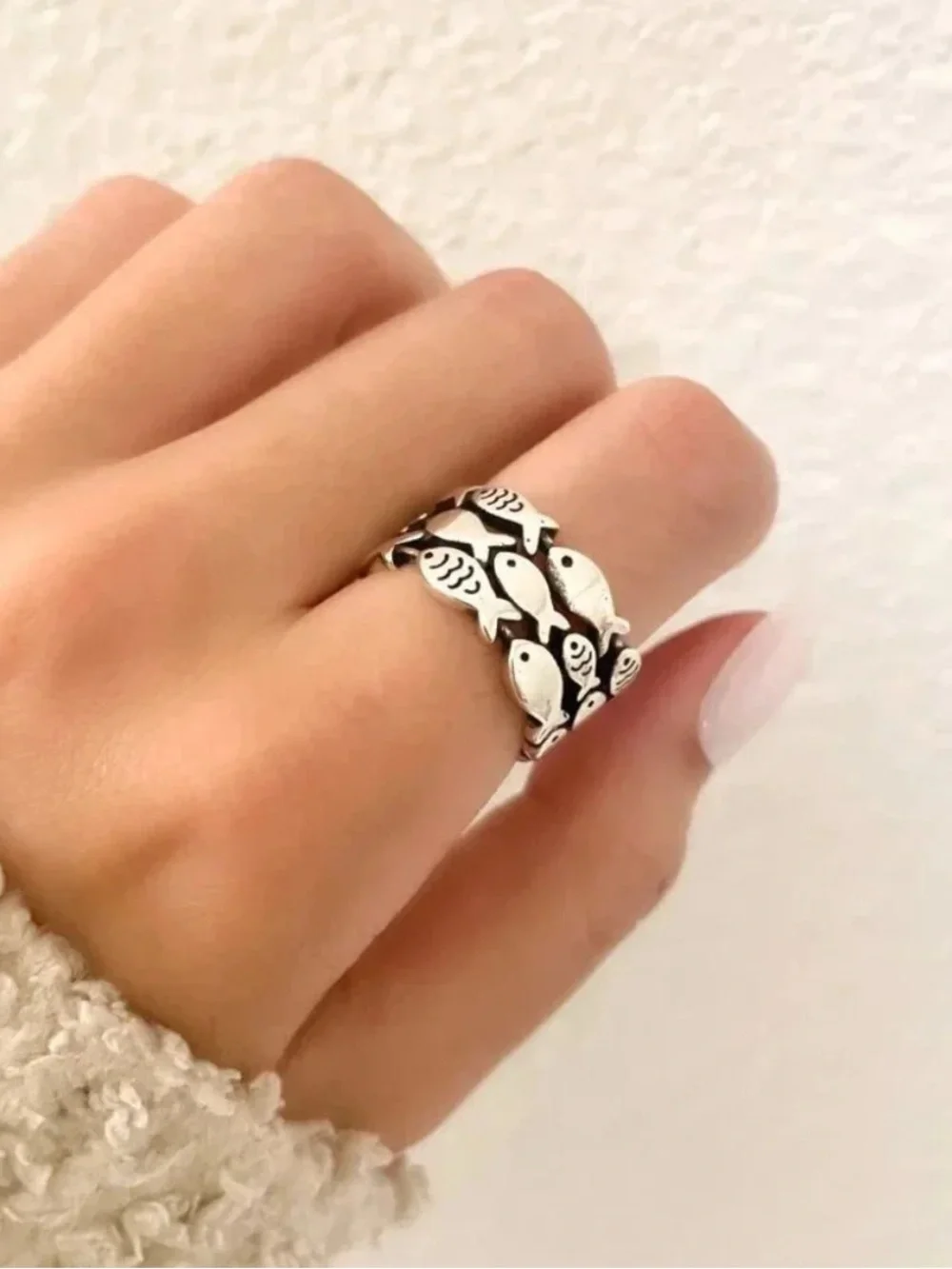 925 Sterling Silver Fish Ring School of Fish Ring Dainty Fish Ring Band
